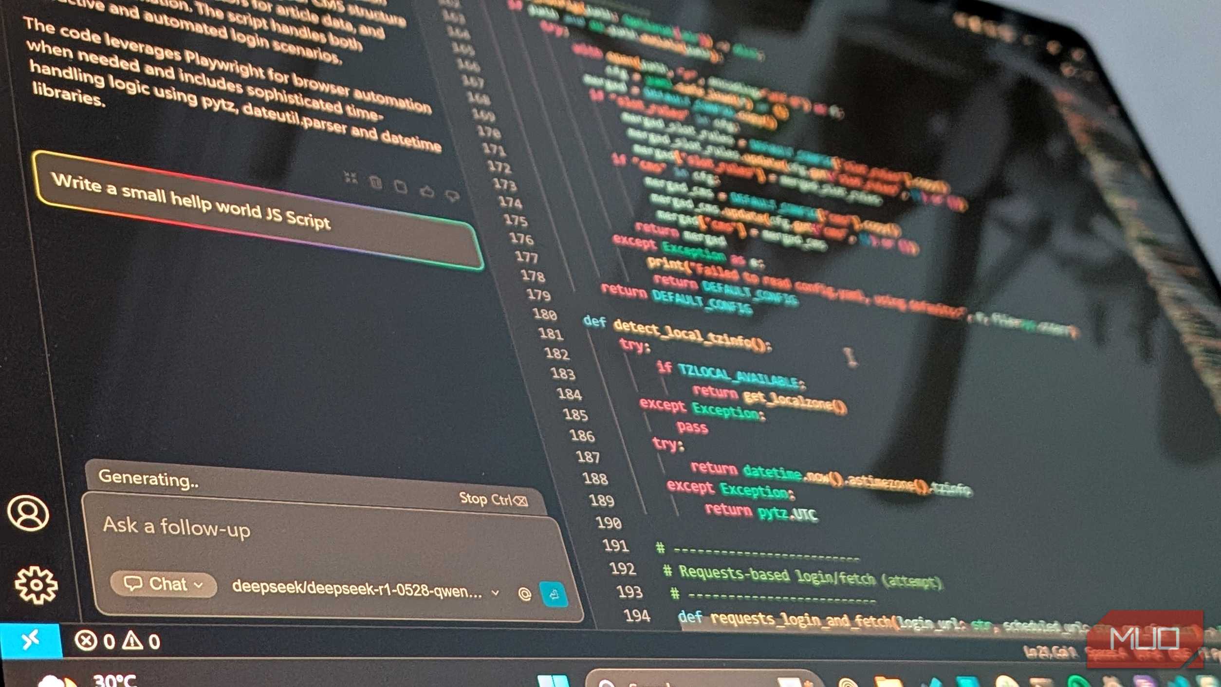 Mô hình AI cục bộ đang chạy trên VS Code.
